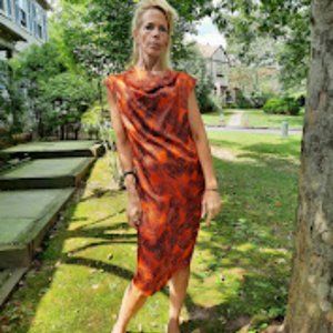 Size 38 Yves Saint Laurent 2011 Silk charmeuse dress, orange, black